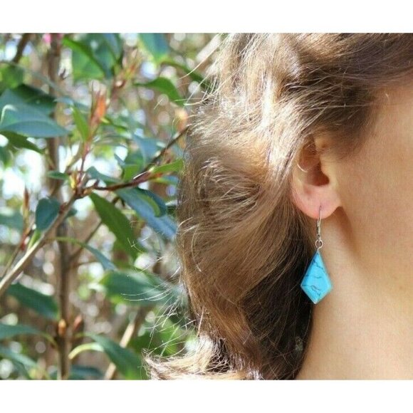 Sterling Silver Blue Howlite Dangle Earrings Vintage Taxco - Picture 2 of 8